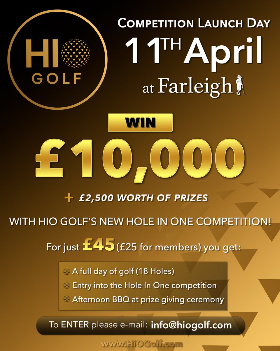HiOGolf's tweet photo. Want to win £10,000?💷 Come down to Farleigh golf club and try your luck!🏆🥇

Competition starts on the 11th April at Farleigh golf club located in Surrey! 🏌️

#golf #golfcomp #golfcompetition #farleigh #masters #pgatour #hio #greenjacket #rydercup #competition https://t.co/7J6lbBhy1a