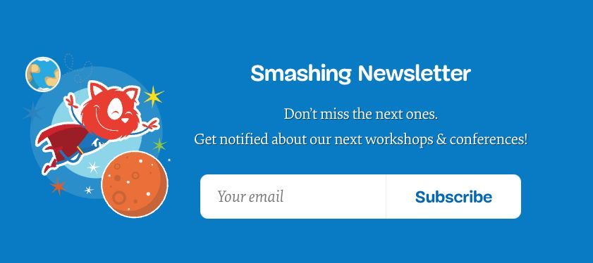 Don't want to miss any of our in-person, free or online events? 💌 Subscribe to our newsletter and get notified about our next workshops & conferences! smashingconf.com/online-worksho…