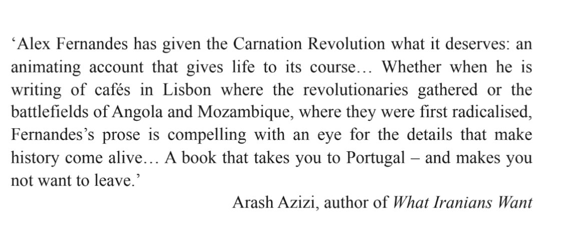 And for also featuring another brilliant title from my publisher and editor, The Carnation Revolution by Alex Fernandes, which I was proud to endorse — what a page-turner of a book it is