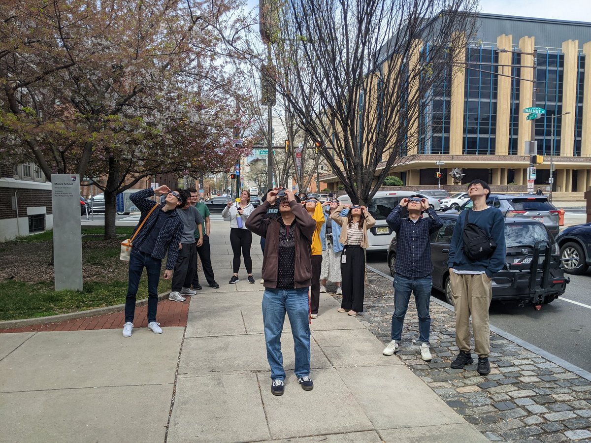 We're having a special Monday group meeting on S. 33rd St. outside Towne Bldg with LRSM in the background... also, there's a solar eclipse on its way! @CBE_Penn @PennEngineers