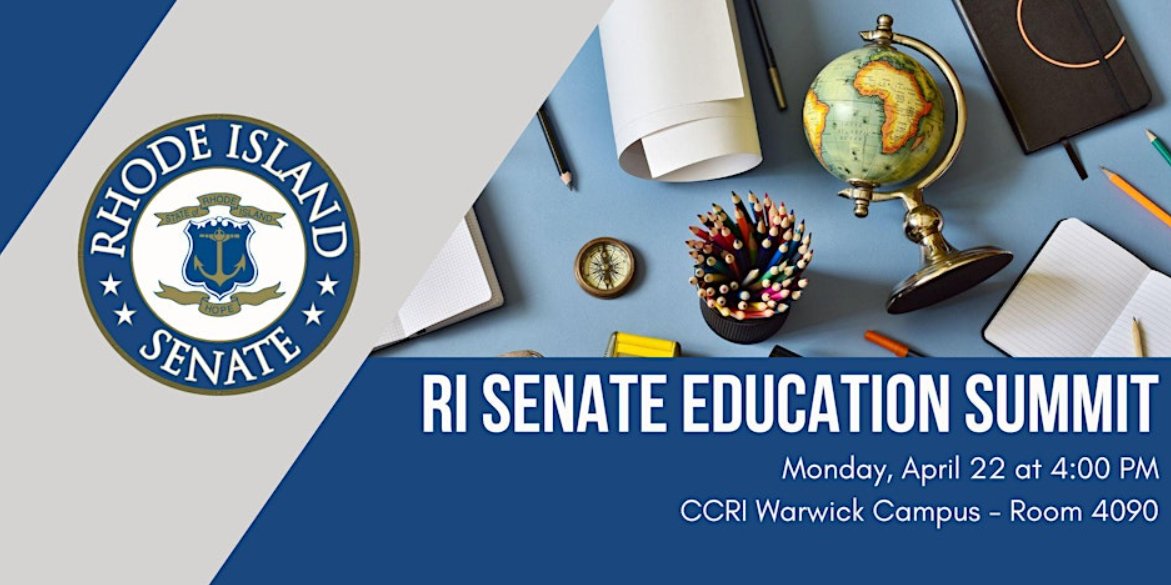 The 2024 Senate Education Summit is scheduled for Monday, April 22, from 4-6 p.m. at CCRI’s Warwick campus, with the theme “Accountability to Rhode Island Students: Measuring Success in Our Education System.” For more information and to register, visit: eventbrite.com/e/2024-ri-sena…