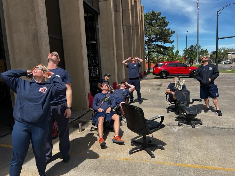 All of Wichita outside, like Station #1, right now... #wichitaFD #wearyourshades #EclipseSolar2024