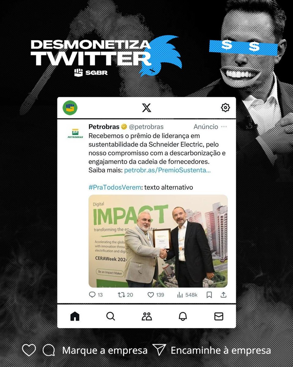 🛢️ Olá, @petrobras, tudo bem? Desde sua fundação sua função é defender nossa soberania nacional, mas vocês estão financiando uma empresa que está atacando a justiça brasileira. Isso não pode continuar! O Brasil é a nossa energia. Defenda nosso país! Pfv, #DesmonetizaTwitter! ✊🏽