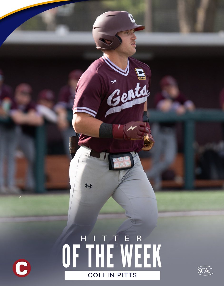 ⚾️Week 9 | Hitter of the Week goes to Collin Pitts of @GoCentenary after connecting on 8-of-13 at bats, 3 runs scored and driving in 7 runs last week. 📰| tinyurl.com/3ahn6fdr #SCACPride #d3baseball #DIII50 #SCACBsb