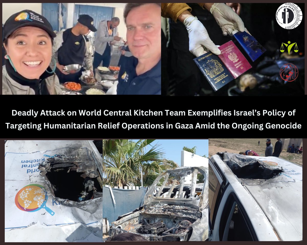 📢The Palestinian Centre for Human Rights, @AlMezanCenter and @alhaq_org condemn Israel’s deliberate targeting of the World Central Kitchen (WCK) team through airstrikes, despite prior coordination of the convoy’s movement in the central Gaza Strip. Seven members of WCK team were…