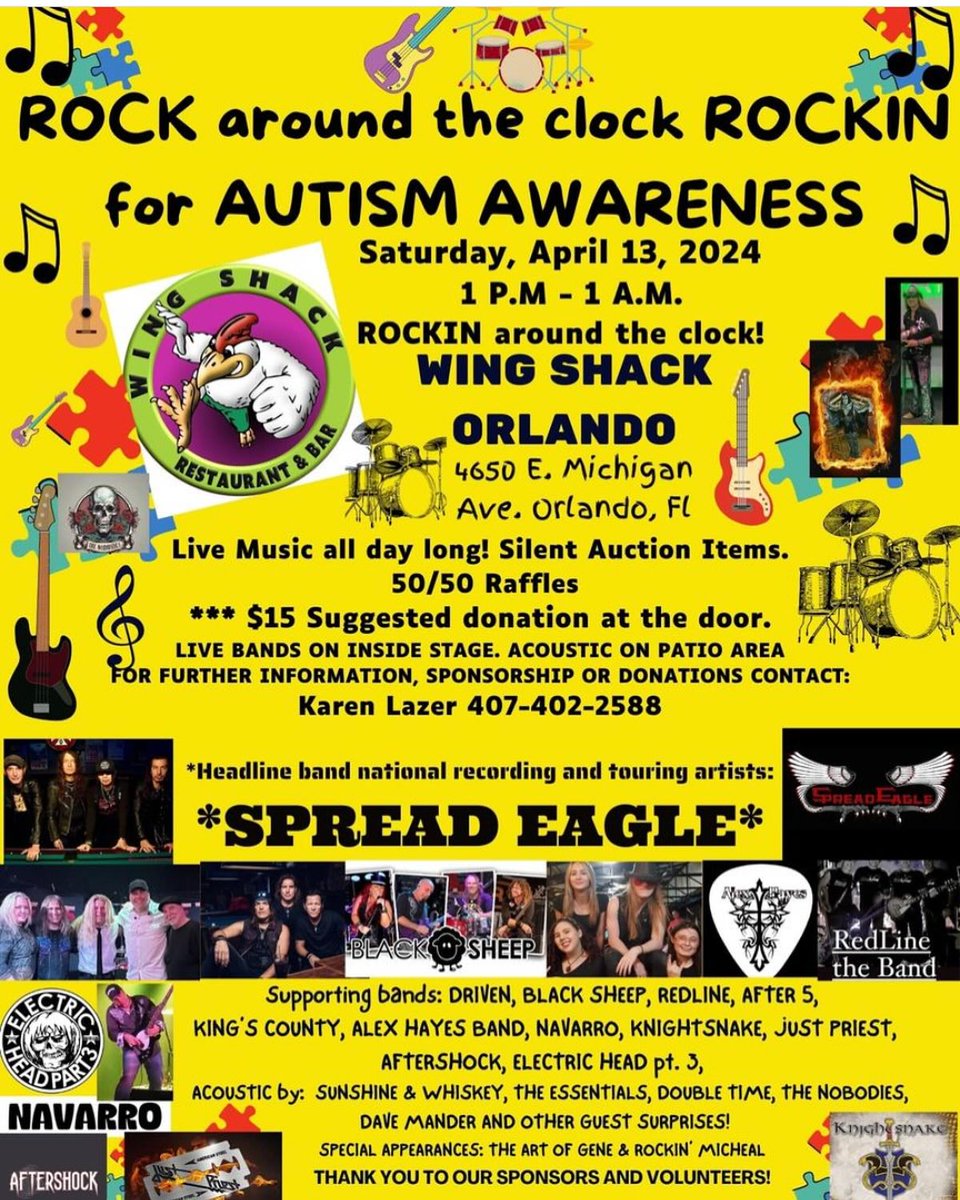 SPREAD EAGLE plays Rockin For Autism Awareness Benefit THIS Sat Apr 13 in Orlando, FL.
Tickets: eventbrite.com/e/rockin-for-a…
Spread Eagle 100% Live Rock: spreadeagle.us/tour
@spreadeaglenyc, @RobDeLucaBass, @raywest6, @ernieball, @EVANSDrumheads, @PickWorld, @promarksticks
