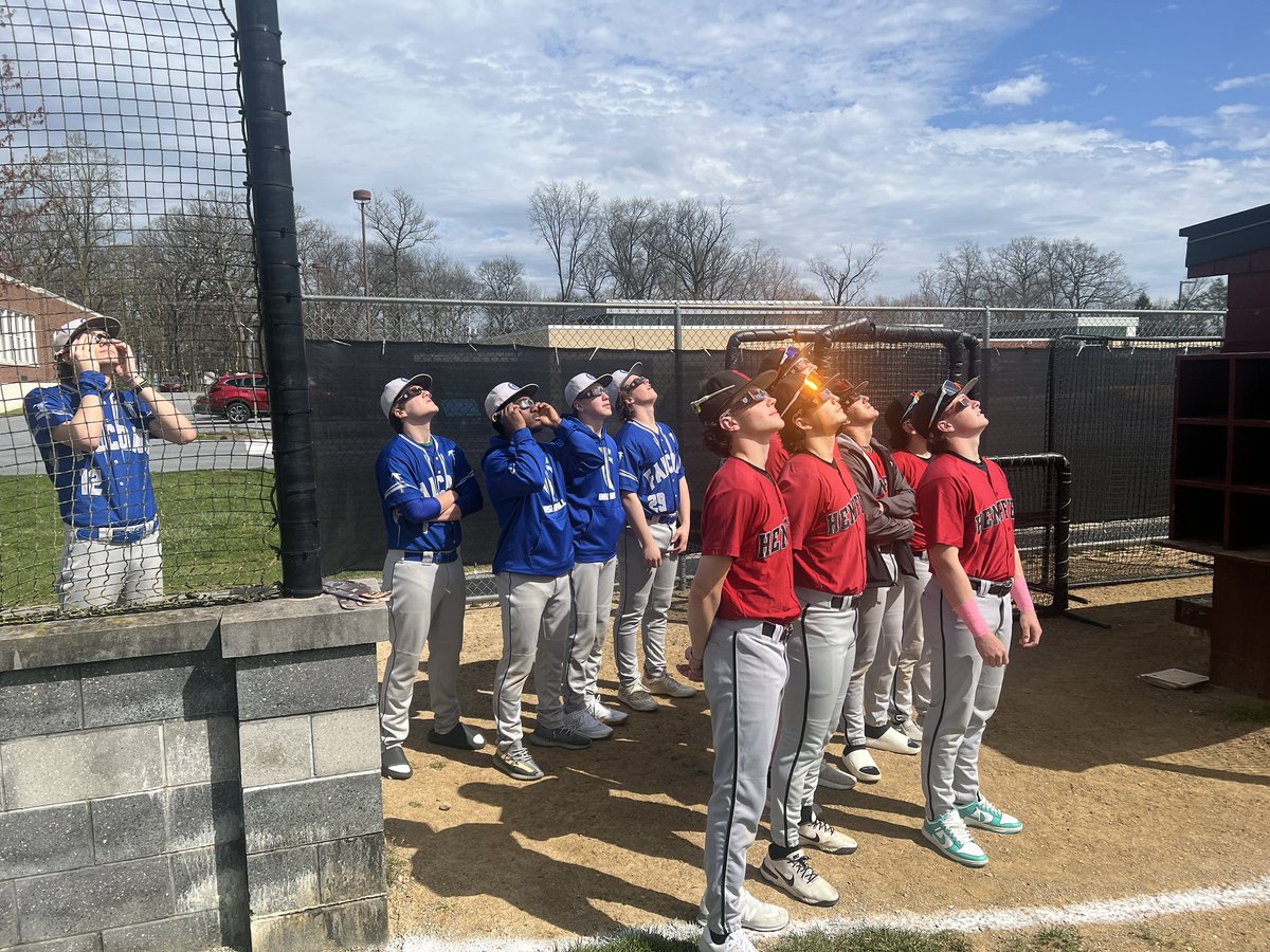 Thanks to the Hempfield Foundation for the glasses… Cedar Crest and Hempfield baseball players catch a glimpse of the solar eclipse. <a href="/LancasterSports/">Lancaster Sports</a> <a href="/hempfield/">Hempfield SD</a>