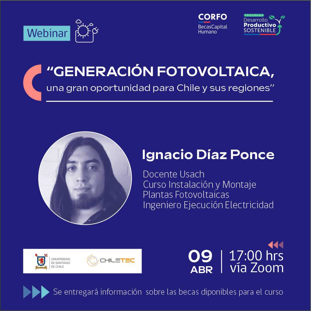 📣 Postula a una de las 55 becas en la #RegióndeCoquimbo para especializarte en la instalación y montaje de Plantas Fotovoltaicas.

✅️ Te invitamos a la charla que realizará Ignacio Díaz, docente del curso impartido por @usach ☀️

Inscripciones 👉 us06web.zoom.us/webinar/regist…