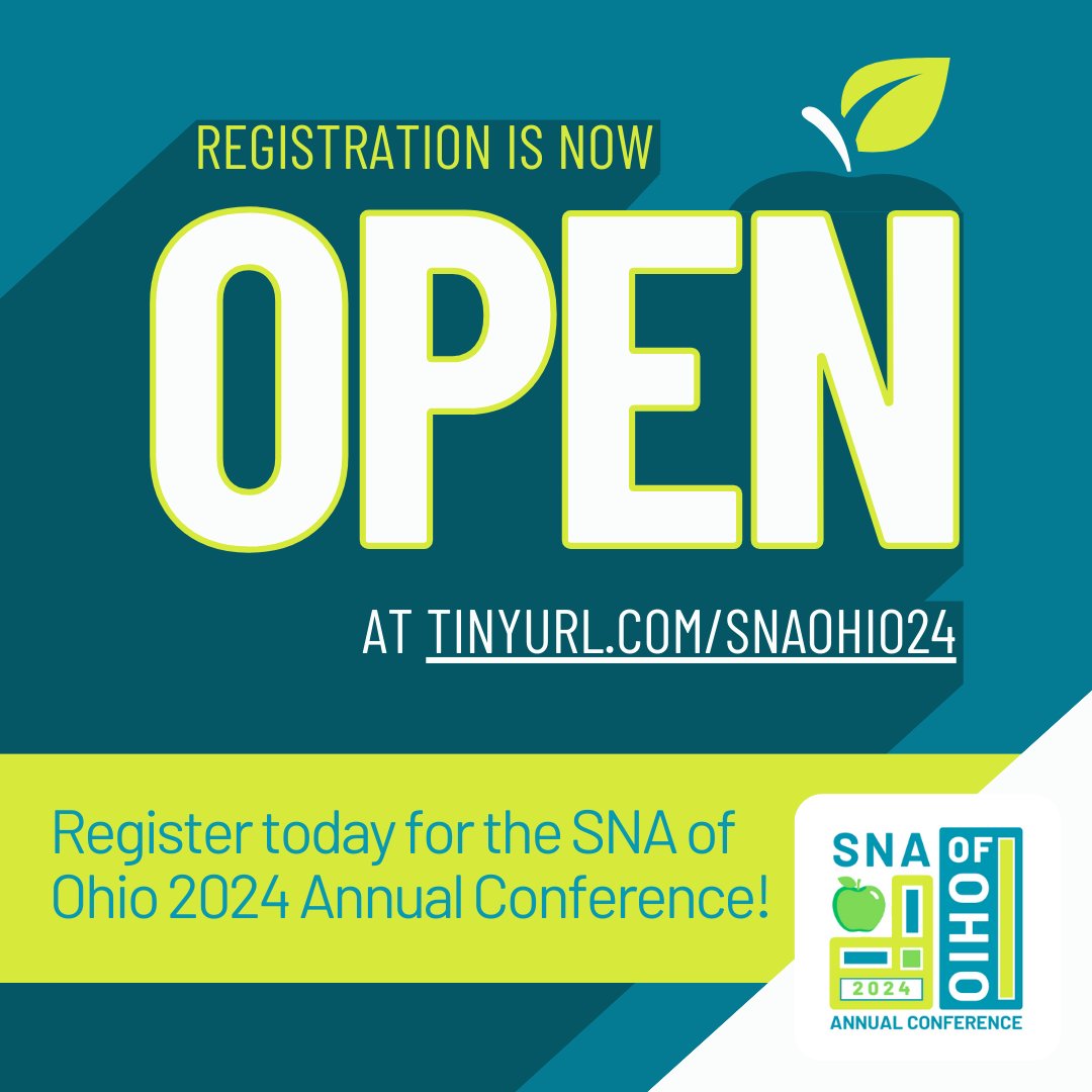 Join us at the SNA of Ohio 2024 Annual Conference! 🔔✨ Register now and take the first step towards a brighter future: fig.events/conference-det…

#SNAofOhio #Ohio #schoolnutritionassociation #schoolnutrition #healthystudents #schoolfood #schoollunch #schoollunchheroes