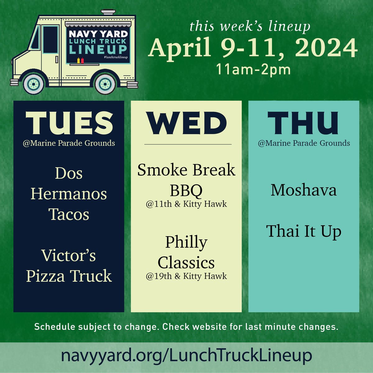 Looking to have a surreal lunch experience after witnessing the solar eclipse? 🌒 ✨ We have a magical lineup for you this week. Come check us out Tuesday, Wednesday, or Thursday, 11-2. See posts for locations and trucks. 

#discovertheyard #navyyardeats