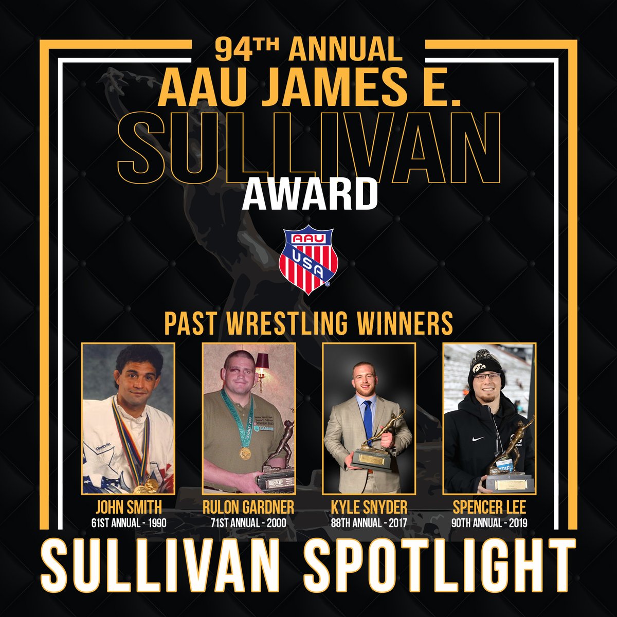 Did you know 5️⃣ wrestlers, including Spencer Lee & Kyle Snyder have been crowned AAU Sullivan Award winners? And this year, David Taylor represents the sport as a finalist for the 94th AAU Sullivan Award 🏆 Take a walk down memory lane: bit.ly/3VPGIAQ