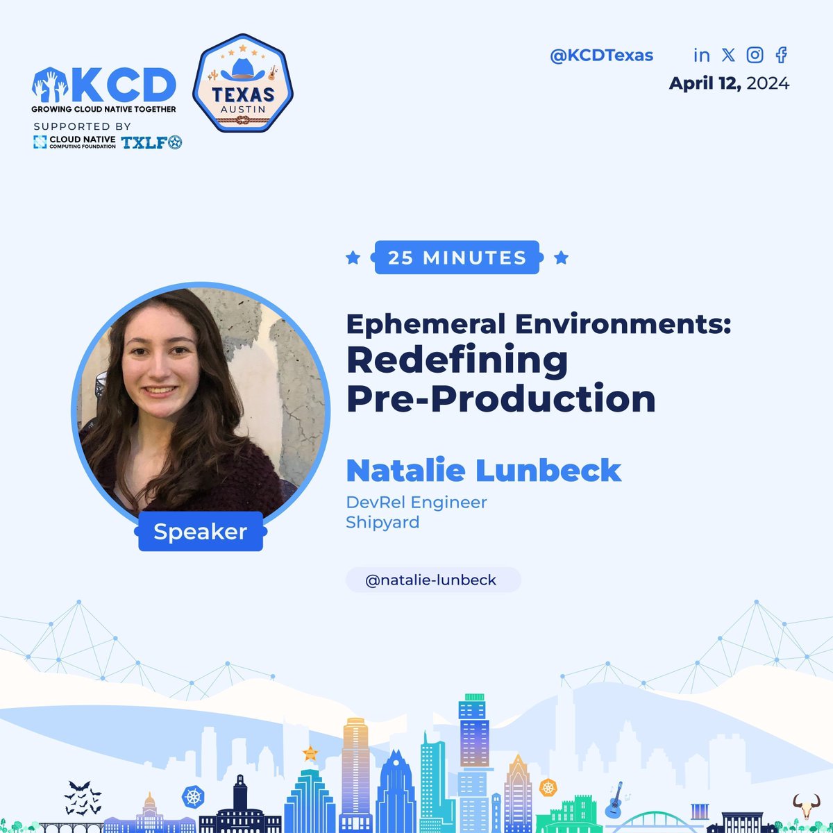 Redefine your dev process with Natalie Lunbeck at #KCDTexas! Learn how ephemeral environments are revolutionizing pre-production for faster, more reliable testing.💡 Don't miss this transformative talk! 🗓️ Register here: 🔗 texaskcd.com #KCD #CNCF #TXLF #ATX