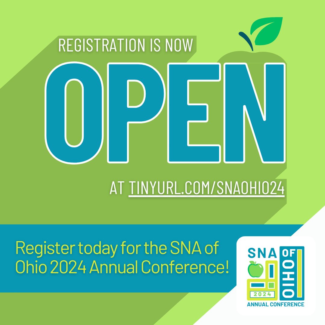 It's time to network, learn, and thrive! 🍏 Register today for the SNA of Ohio 2024 Annual Conference: fig.events/conference-det… #SNAofOhio #Ohio #schoolnutritionassociation #schoolnutrition #healthystudents #schoolfood #schoollunch #schoollunchheroes