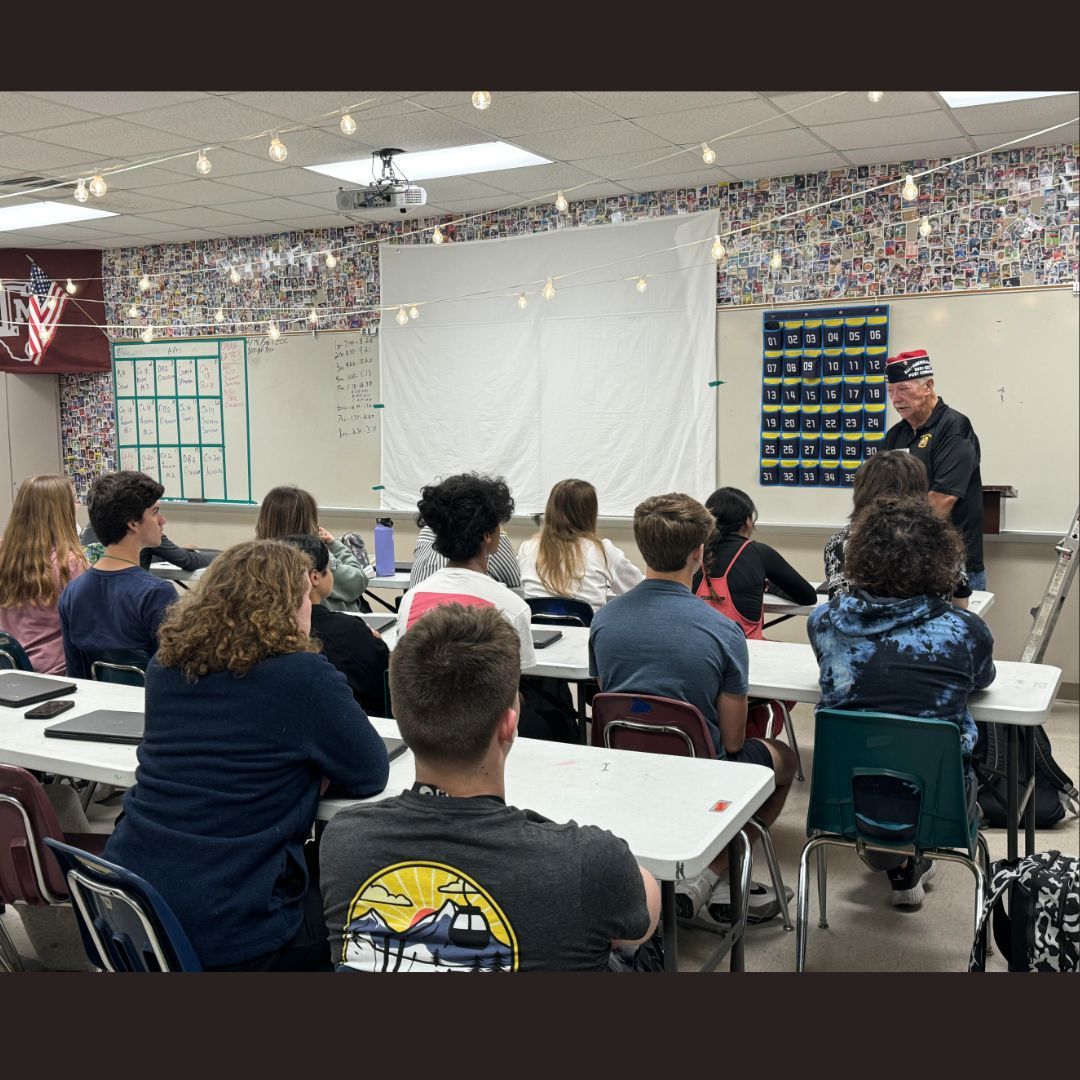 Students in Mr. Corn's AP World History class were treated to a visit from, Mr. Ben Seeker, the commander of Brenham All-American VFW Post #7104, He visited their class as part of their unit on World War II. Thank you, Mr. Seeker, for your service.