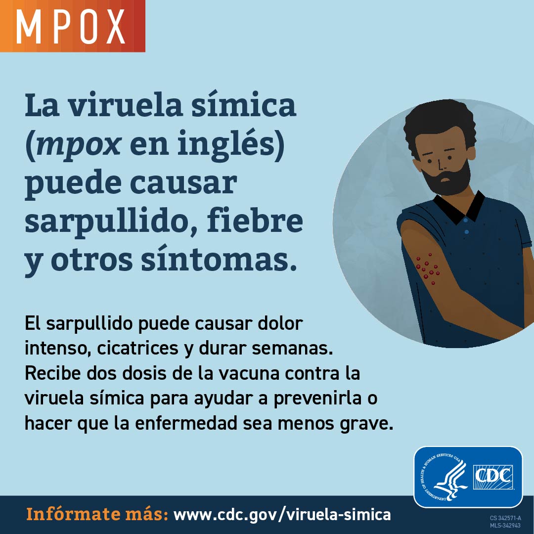 Have mpox symptoms? Ask a health care provider about getting tested. Symptoms can include a new rash or bumps that may be painful or itchy. These can look like herpes, blisters or acne. Some people may feel flu-like symptoms at first. Visit cdphe.colorado.gov/mpox to learn more.