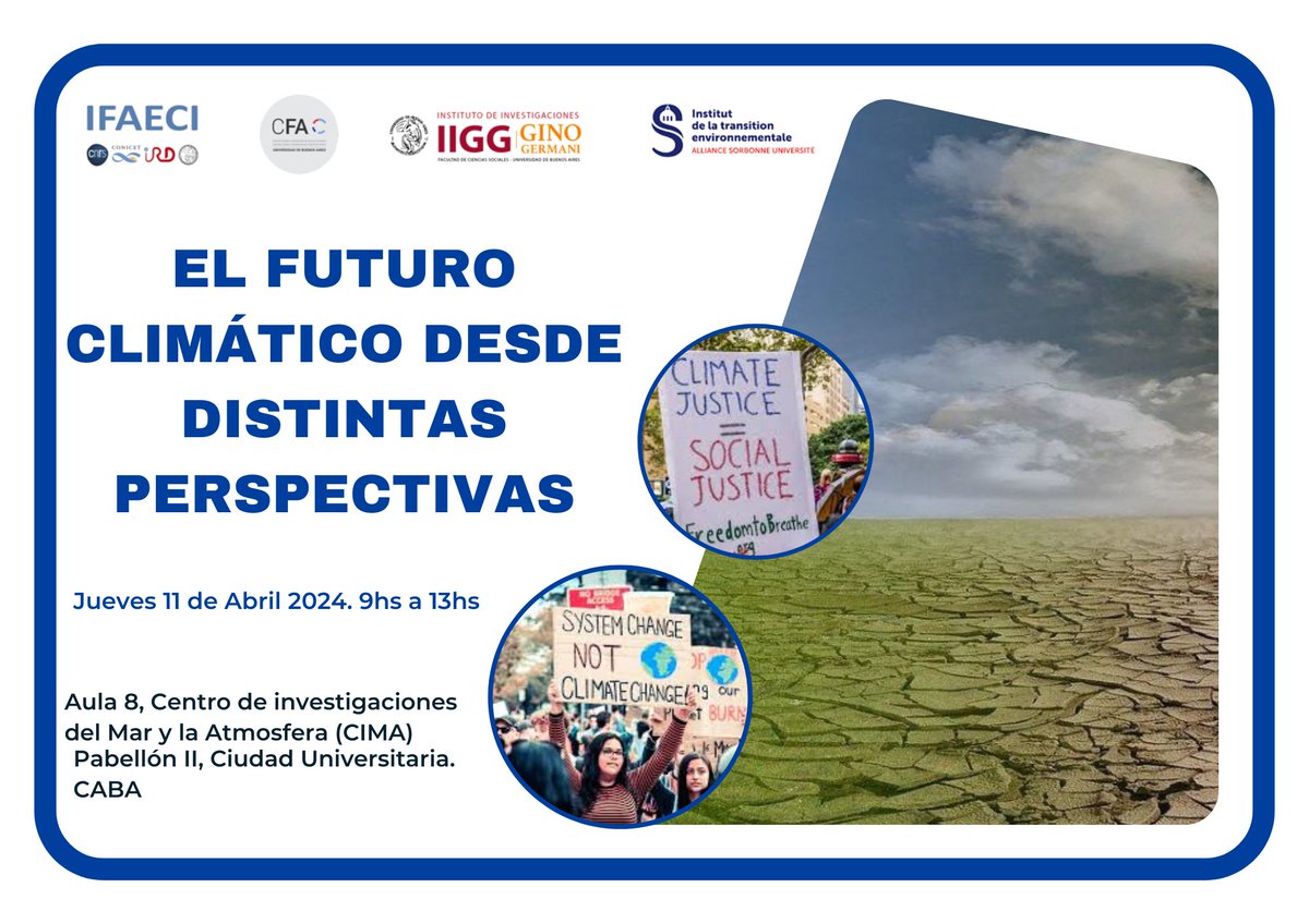 No se pierdan este evento sobre el tema del futuro climático desde las ciencias exactas/ naturales y las ciencias sociales. En modalidad hibrida. 🗓️11/04, 9h-13h ⚠️Para obtener el link, Inscríbase : forms.gle/HYkviQ7gfgTJGy… En Pabellón Cero + Infinito, Ciudad Universitaria