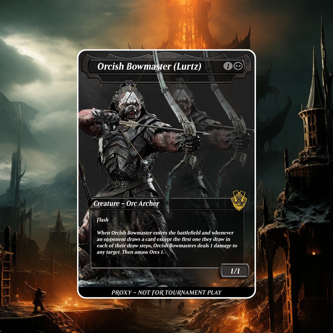 🏹 Unleash the might of Lurtz with our updated Orchish Bowmasters MTG Proxy Card from the LOTR set!
👉 Available now [tinyurl.com/ycxrbj7s] 
 #MTGCommunity #LOTR #FantasyCollectibles #ProxyCards