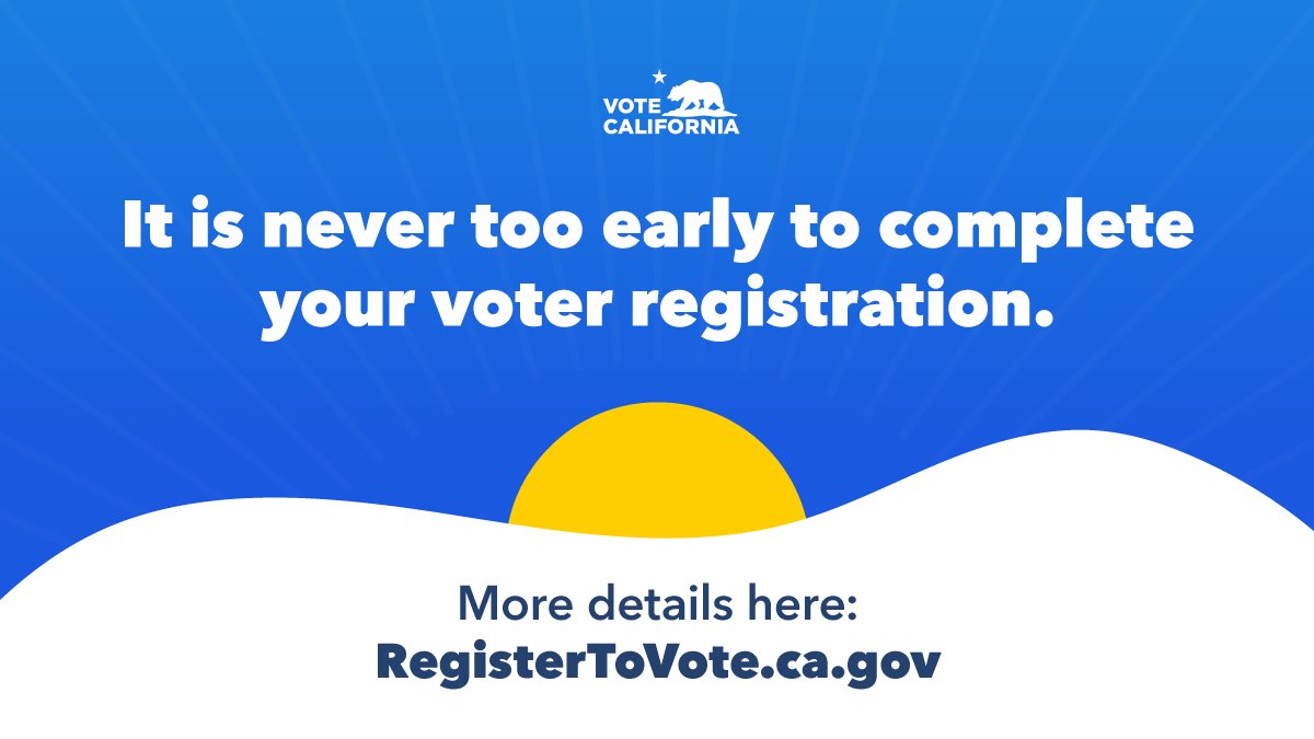 Don't wait until Election Season! You can register to vote online at RegisterToVote.ca.gov #VoteSafeCA #VoteCalifornia