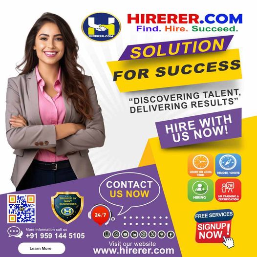 Discovering #Talent, Delivering Results - Your #Smart #Hiring Advantage, HIRERER.COM

Visit learn.hirerer.com to know

#SmartHires #AffordableSolutions #SMBsupport #HiringExperts #BusinessSuccess #rentahr #outofjob #Hirerer #SmartlyHiring #iHRAssist #SmartlyHR