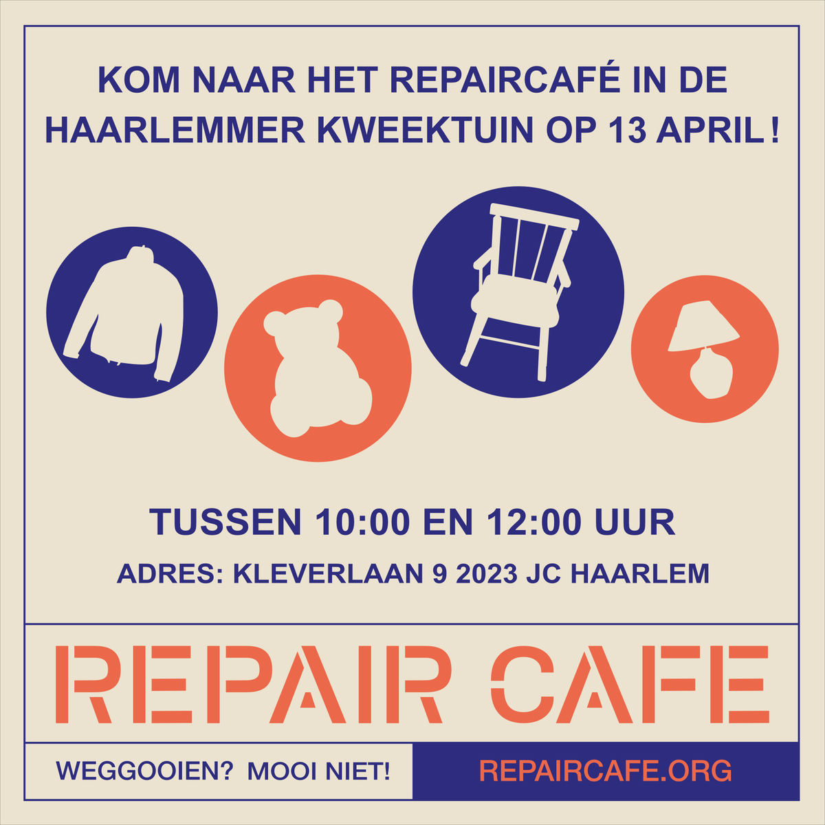 A.s. zaterdag de opening van ons maandelijkse Repaircafé op de Haarlemmer Kweektuin: welkom!