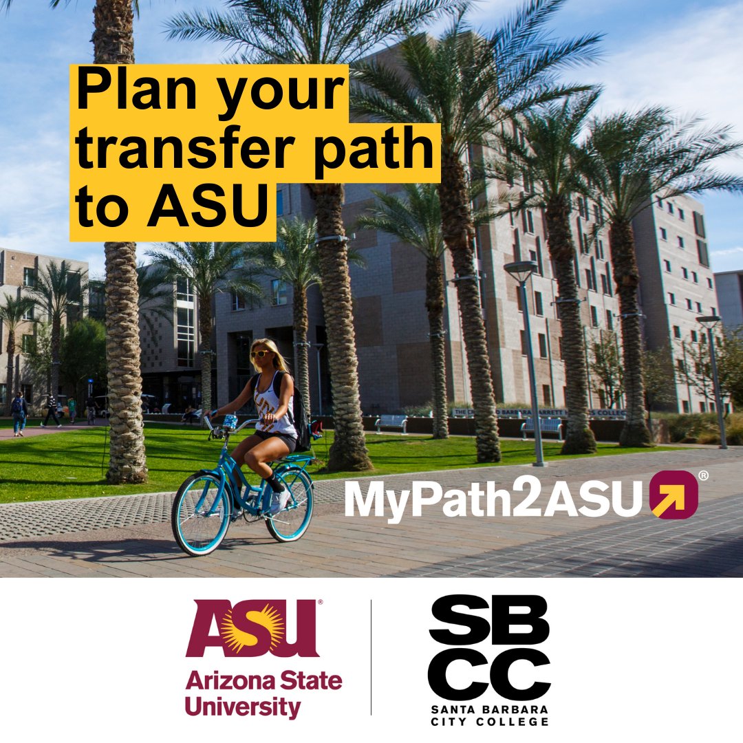 JUST ANNOUNCED - @SantaBarbaraCC and @ASU Partner on MyPath2ASU Pathways Program! Transfer students from #SBCC will experience a seamless transfer to ASU, saving time and money while receiving support: ow.ly/MZas50RaP8z #ASU #SantaBarbaraCC #California #ASUinCA #ASUOnline