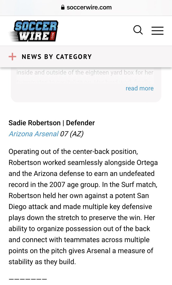 Thank you <a href="/TheSoccerWire/">SoccerWire</a> for the acknowledgment. My return to play is just beginning. I will be stronger by the ECNL North Carolina Showcase 💪🏼🩵🖤⚽️
#BleedTeal #ECNLPHX <a href="/AZArsenalSC/">AZArsenalSC</a> <a href="/ECNLgirls/">ECNL Girls</a> <a href="/ImYouthSoccer/">ECNL/GA/Recruiting/College Soccer</a> <a href="/ImCollegeSoccer/">College Soccer Truth ™</a> <a href="/PrepSoccer/">Prep Soccer ⚽️</a>