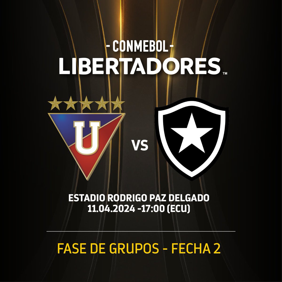 ⚪⚪ @LDU_Oficial se medirá ante @Botafogo en Quito por la fecha 2 de la Conmebol @Libertadores. ¡Éxitos en esta tarde copera!