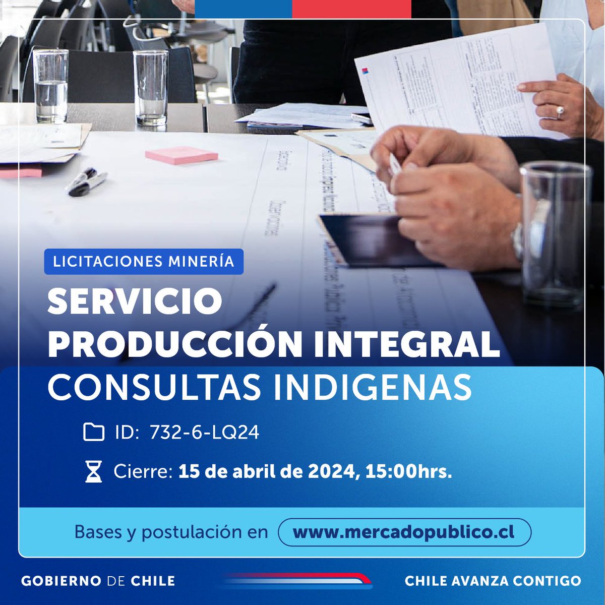 #LicitacionesMinería | ¡Atención proveedores de @chilecompra! 📣 Las y los invitamos a participar en la siguiente licitación: 🔸ID 732-6-LQ24: Servicio producción integral - Consultas Indígenas 🗓 Cierre 15 de abril - 15 hrs. Bases y requisitos en 📲 bit.ly/43LkLoH