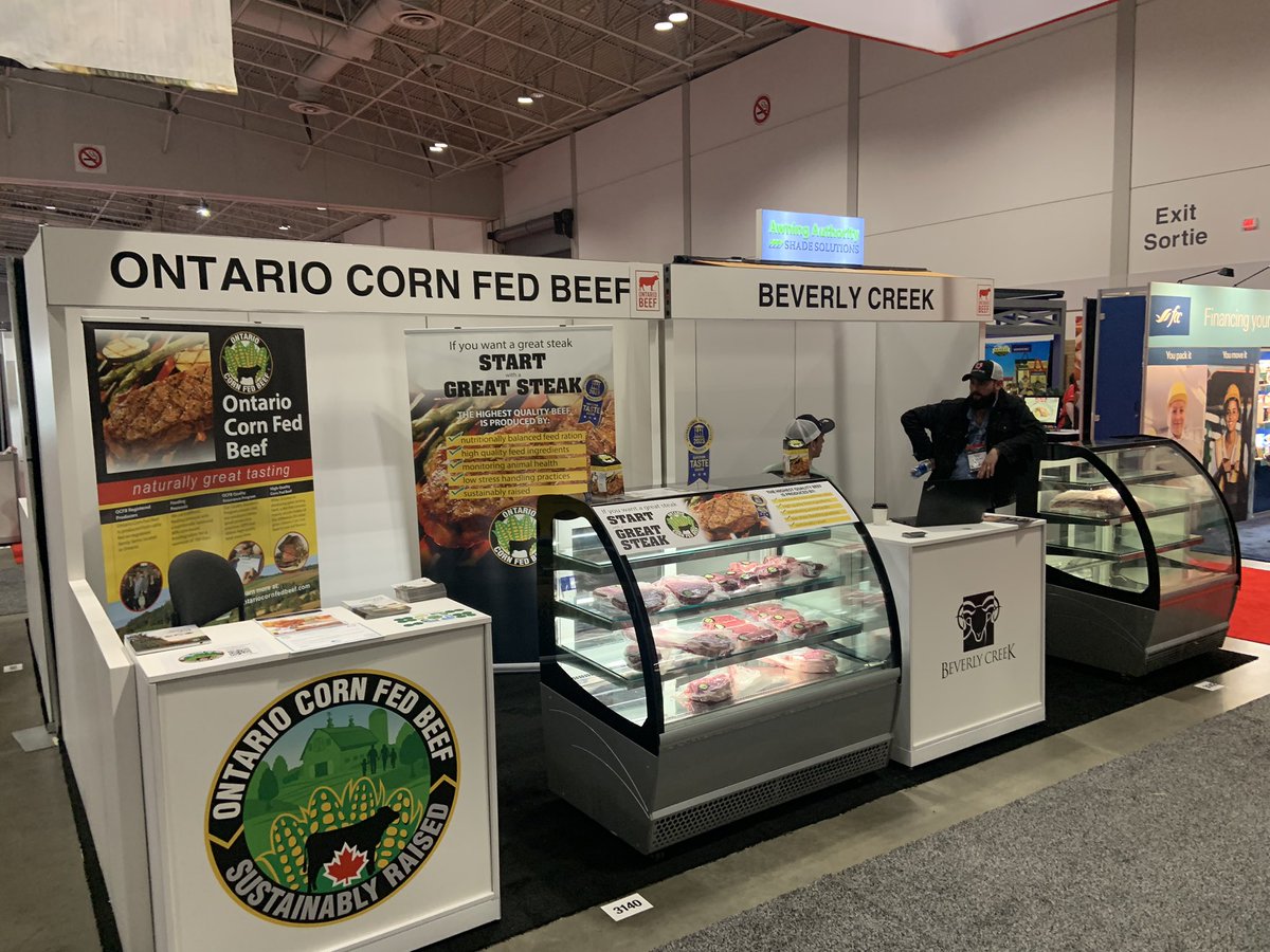 Ontario Beef pavilion at Restaurant Canada Show. 6 different brands of Ontario Beef on display to show attendees! @ONCornFedBeef @OMAFRA @BeefFarmersON @LisaThompsonPC