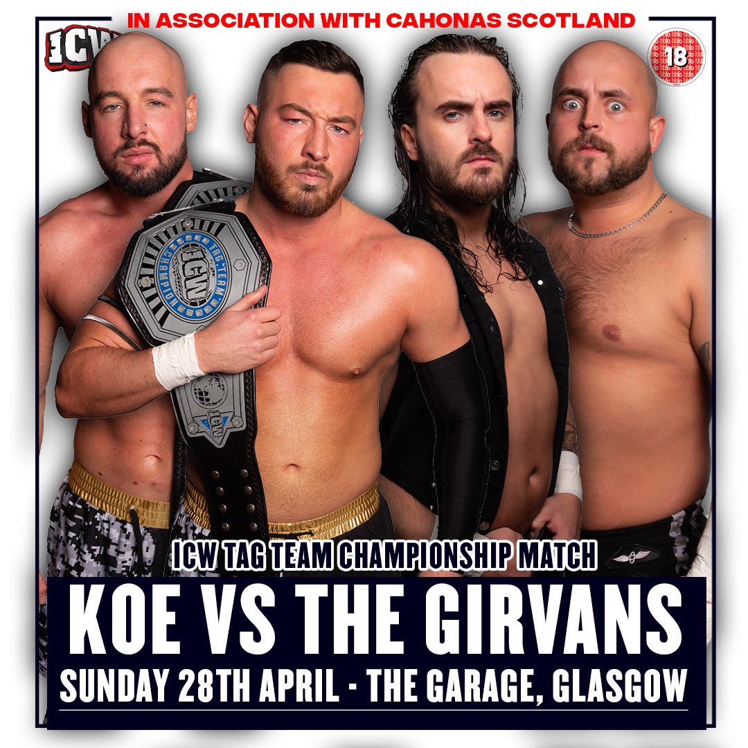 It’ll be brothers vs brothers at ICW Boots Yer Baws, at The Garage on Sunday 28 April, when @Knockyouout_KoE defend the ICW Tag Team Championships against The Girvans! 🎟️ universe.com/icw