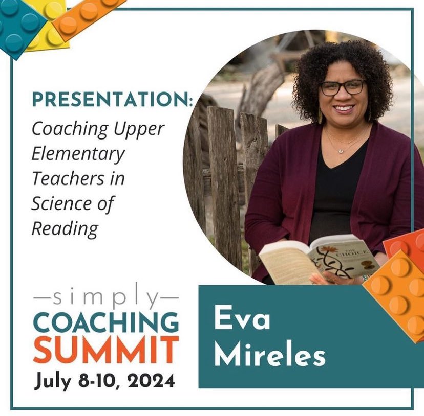 Meet @evamireles4_eva, a speaker at this year’s Simply Coaching Summit! She’ll be presenting on the topic of “Coaching Upper Elementary Teachers in the Science of Reading”. Get your tickets at sinplycoachingsummit.com 📚