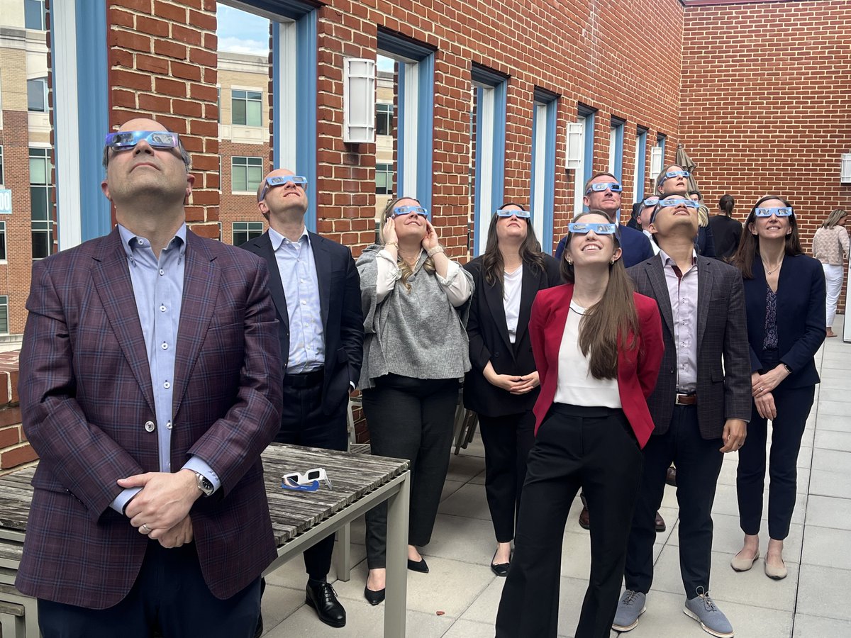 The AAO-HNSF Education Steering Committee takes a break from their meeting in Alexandria, Virginia, to check out the #SolarEclipse today! #SolarEclipse2024