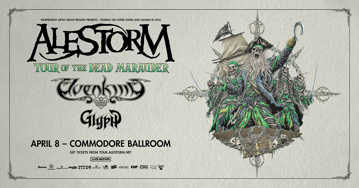 TONIGHT: Known for their signature pirate metal sound, @AlestormPirates is ready to hit the stage for Tour of the Dead Marauder! Set times: Doors - 7:00pm Glyph - 8:00pm Elvenking - 9:00pm Alestorm - 10:30pm *all times are subject to change *must be 19+ with valid ID