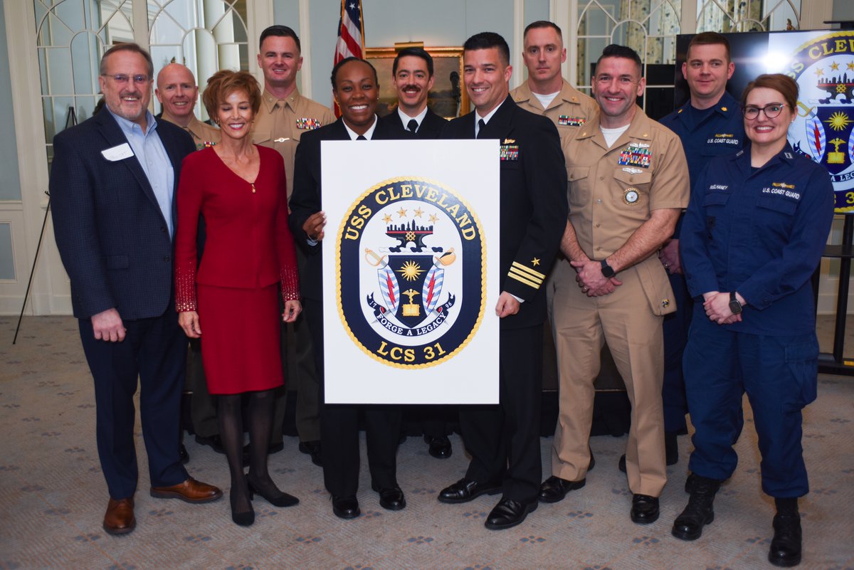 USS Cleveland LCS 31 paid a visit to the Cleveland Legacy Foundation to unveil the crest of the warship. USS Cleveland is the fourth Naval vessel named after Cleveland and is slated to be the last of 16 Freedom-class LCS ships. #SurfaceWarriorCulture #Namesake #USN #Crest