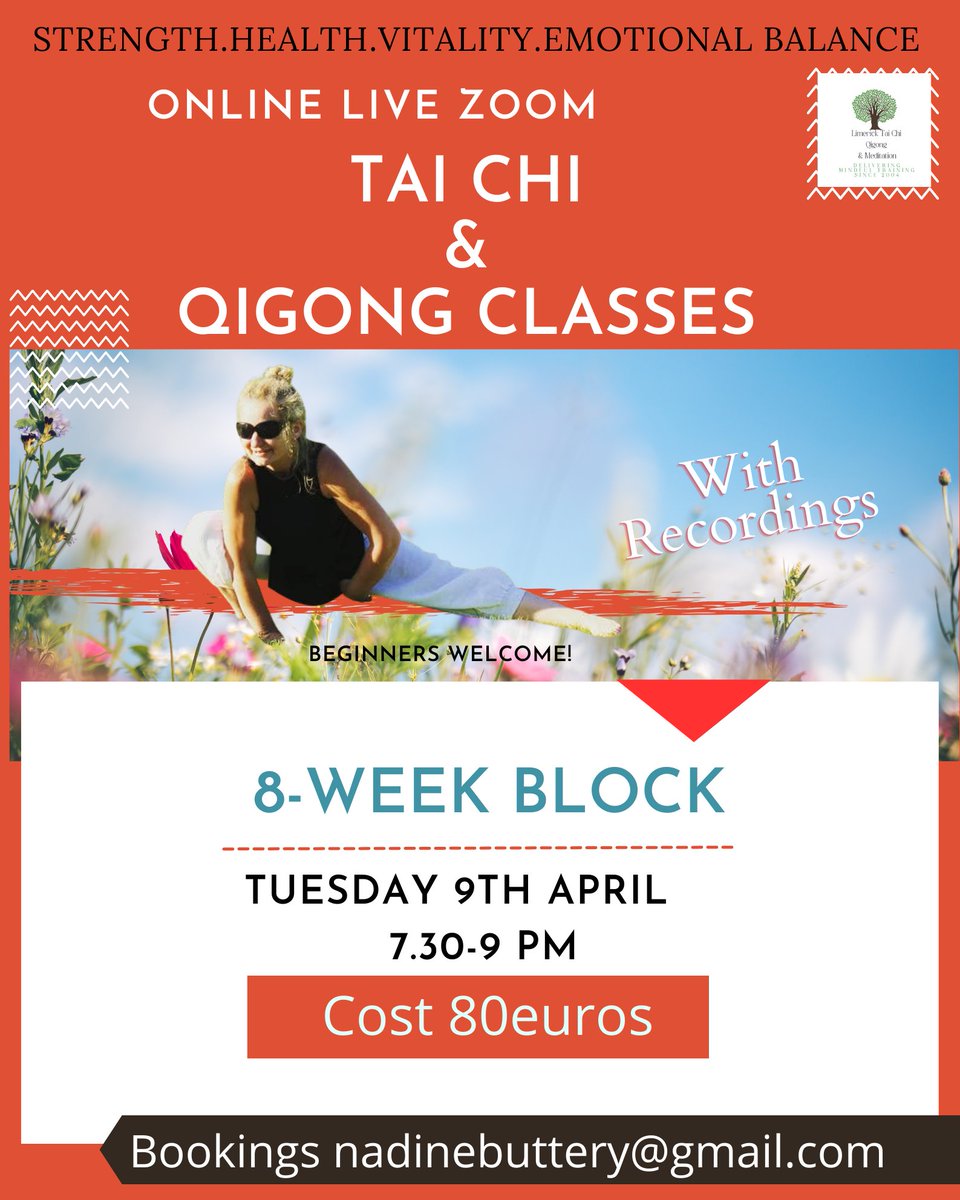 OutoftheBlueLim's tweet image. Live online classes 7.30-9pm Irish Time. Recordings provided each week. For bookings email nadinebuttery@gmail.com #emotionalhealth #taichi #Qigong #Eclipse2024