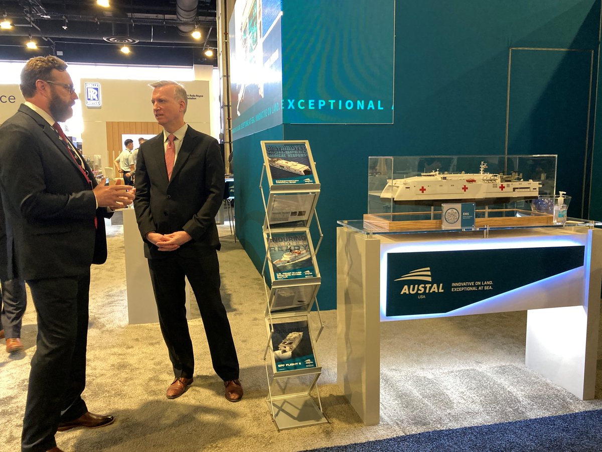 It was an honor hosting the Honorable Erik Raven, Under Secretary of the @USNavy, at @SeaAirSpace this morning. We appreciate your visit & the opportunity to discuss Austal USA’s additive manufacturing technology & the Expeditionary Medical Ship program in support of the US Navy.