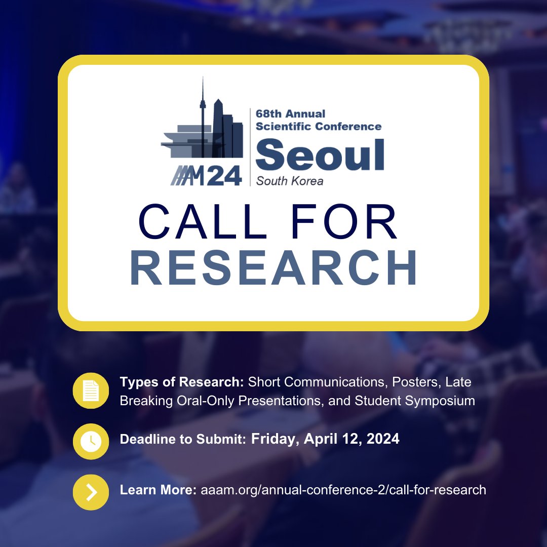 📢 #AAAM Call for Research! If you're tackling road traffic injury prevention, it's your time to shine. Submit your work for review before Friday, April 12, 2024. More info 🔗 aaam.org/annual-confere… 

#RoadSafety #CallForResearch