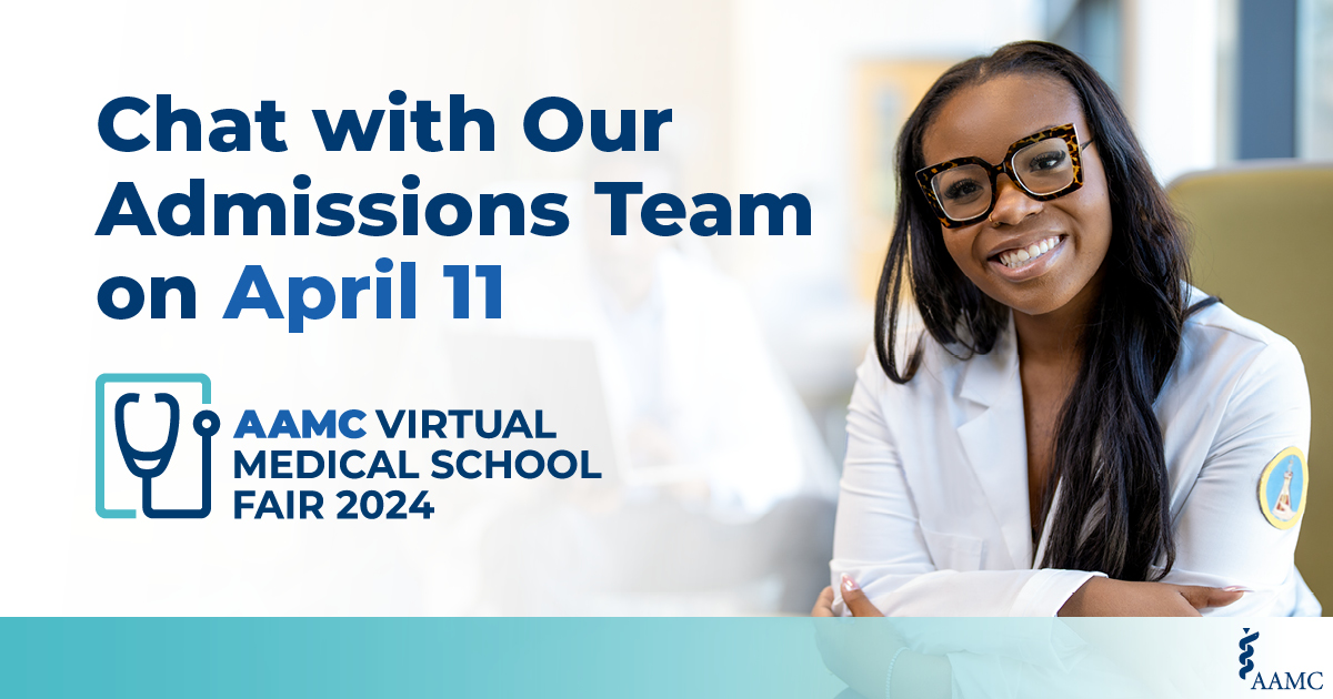 Visit our virtual booth at the AAMC Virtual Fair on April 11. Our admissions team will be standing by to answer your medical school application questions: bit.ly/3VLdcwh