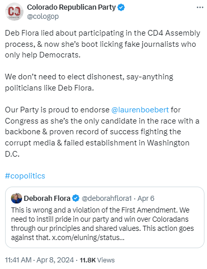 CD4 candidates state Rep. Richard Holtorf and Jerry Sonnenberg  @JerrySonnenberg could not be reached for comment about the Colorado GOP @cologop  endorsing their primary opponent in violation of its own bylaws.

#copolitcs #coleg #CO4 #9News #HeyNext