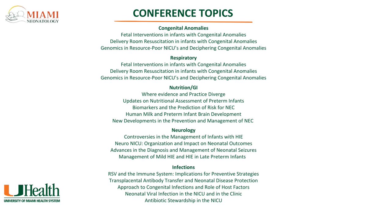 It's officially Conference Prep Season! We are excited to announce the topics for our 48th Annual Neonatology Conference 2024. @umiamimedicine @UMiamiHealth #neonatology #neonatologist #universityofmiami #neoconference2024 #newbornmedicine