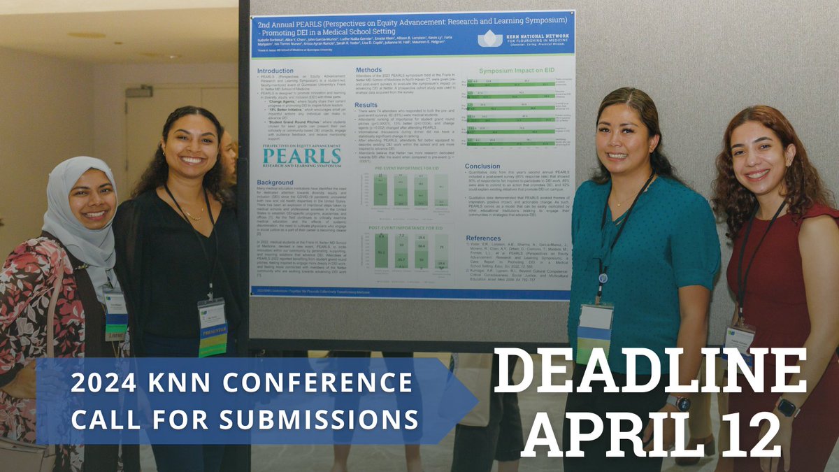 #MedTwitter, the submission deadline for the 2024 KNN Conference is 3⃣ days away! Last chance to submit relevant work for workshops, posters, and share successes grounded in character, caring, practical wisdom and #flourishing. Submit your proposal now: bit.ly/3UKe6se