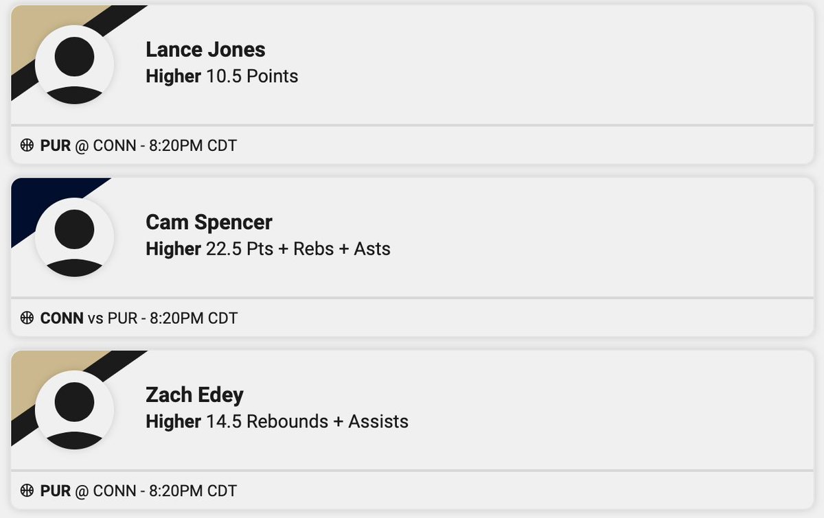 The_Prop_Hound's tweet photo. March Madness Championship player props for PrizePicks and Underdog. Lock in these 3 plays before they bump! Let's end the season with a W! ✅✅✅
#prizepickscbb  #underdog #sleeper #betr #NCAAChampionship  #MarchMadness #Purdue #UCONN #lock #sniff #theprophound https://t.co/SAwswHuWZQ