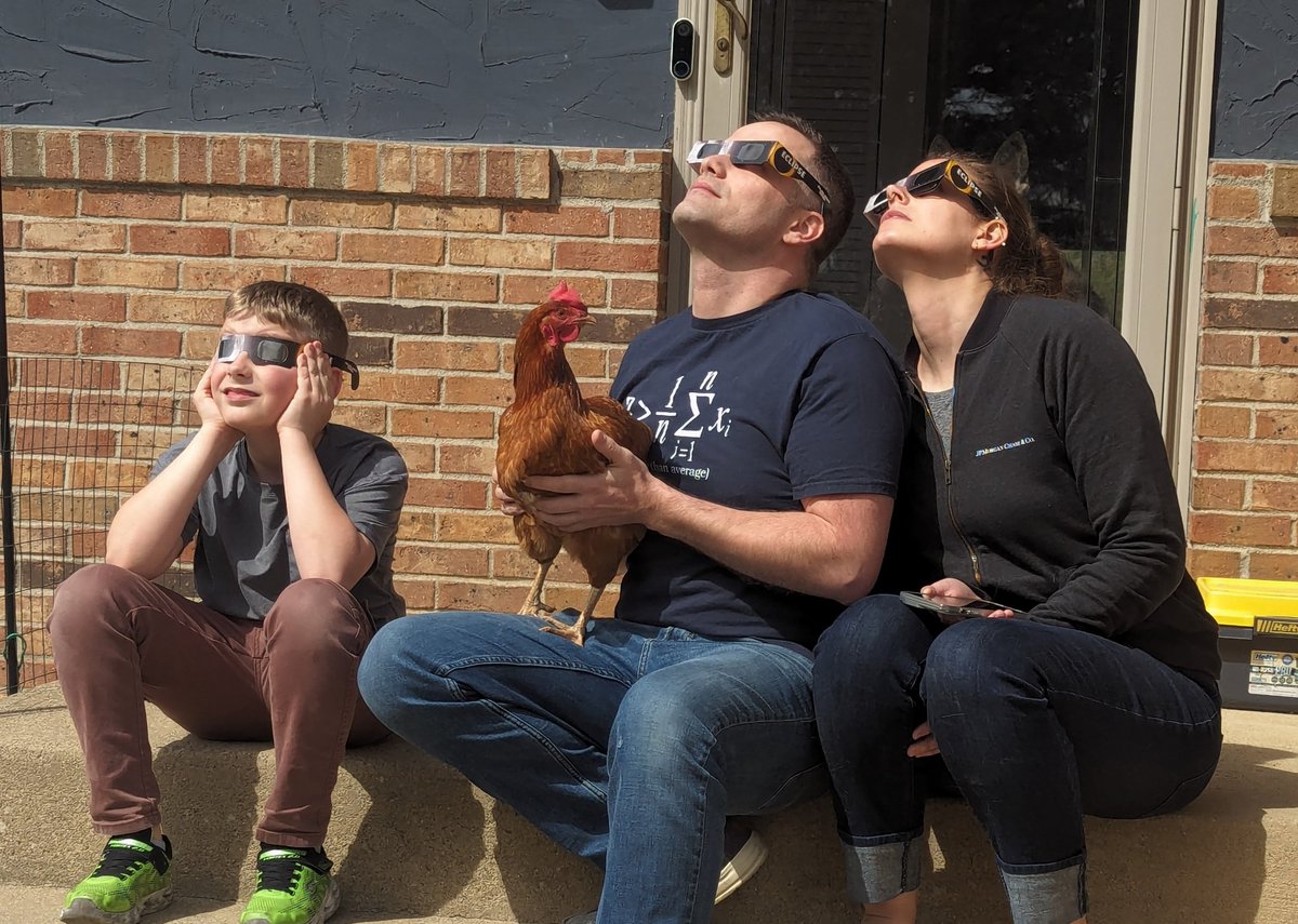 I had to keep taking the glasses from the chicken, but we all enjoyed the show! #OH12 #Eclipse2024 #EclipseSolar2024 #Eclipse