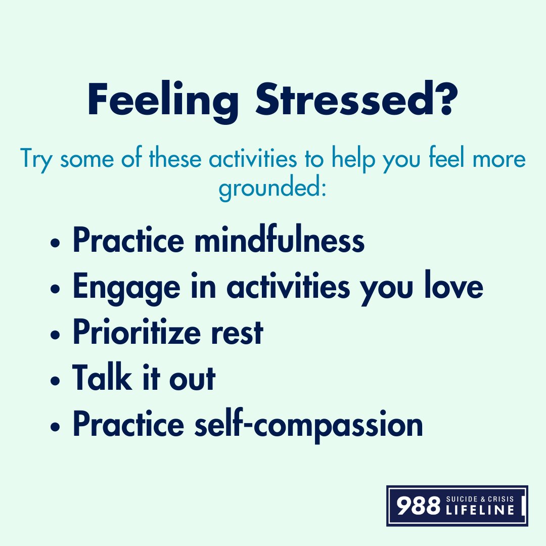 It's important to recognize when we're feeling overwhelmed & to take steps to care for ourselves. #StressAwarenessMonth Try these tips to help lower stress: 1️⃣ Practice mindfulness 2️⃣ Engage in activities you love 3️⃣ Prioritize rest 4️⃣ Talk it out 5️⃣ Practice self-compassion