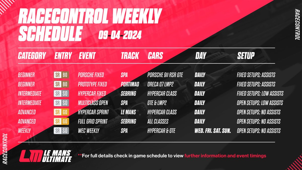 It's time to plan your week...
Just leaving this here for you - you can sleep easy tonight 😉

🫸🗓️🕹️🫷

#LeMansUltimate #WEC #LeMans24