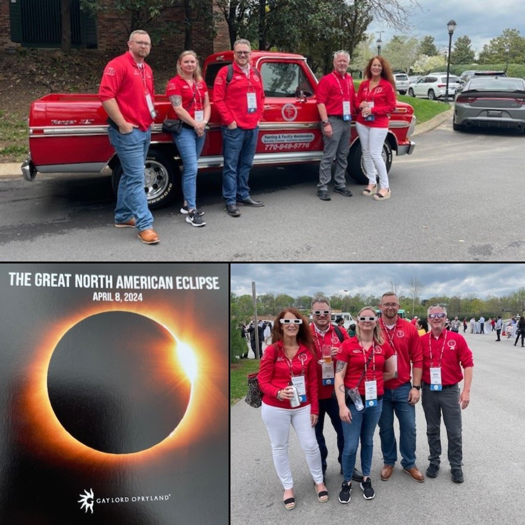 Where were you during the 2024 Great North American Eclipse? We're at the @ConnexFM National Convention in Nashville, TN! If you're looking for a partner that specializes in brand image, head towards the RED to discuss your #commercialpainting and #facilitymaintenance needs!