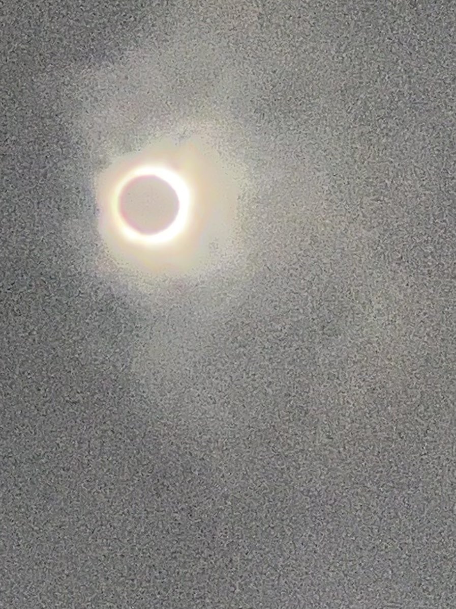 Eclipse shot (picture below). I got to experience totality for a little over 4 minutes. It was pretty overcast here, so I was worried. I’m pleased though. I still got to see a lot of it, and the darkness and shift in animal sounds were awesome.