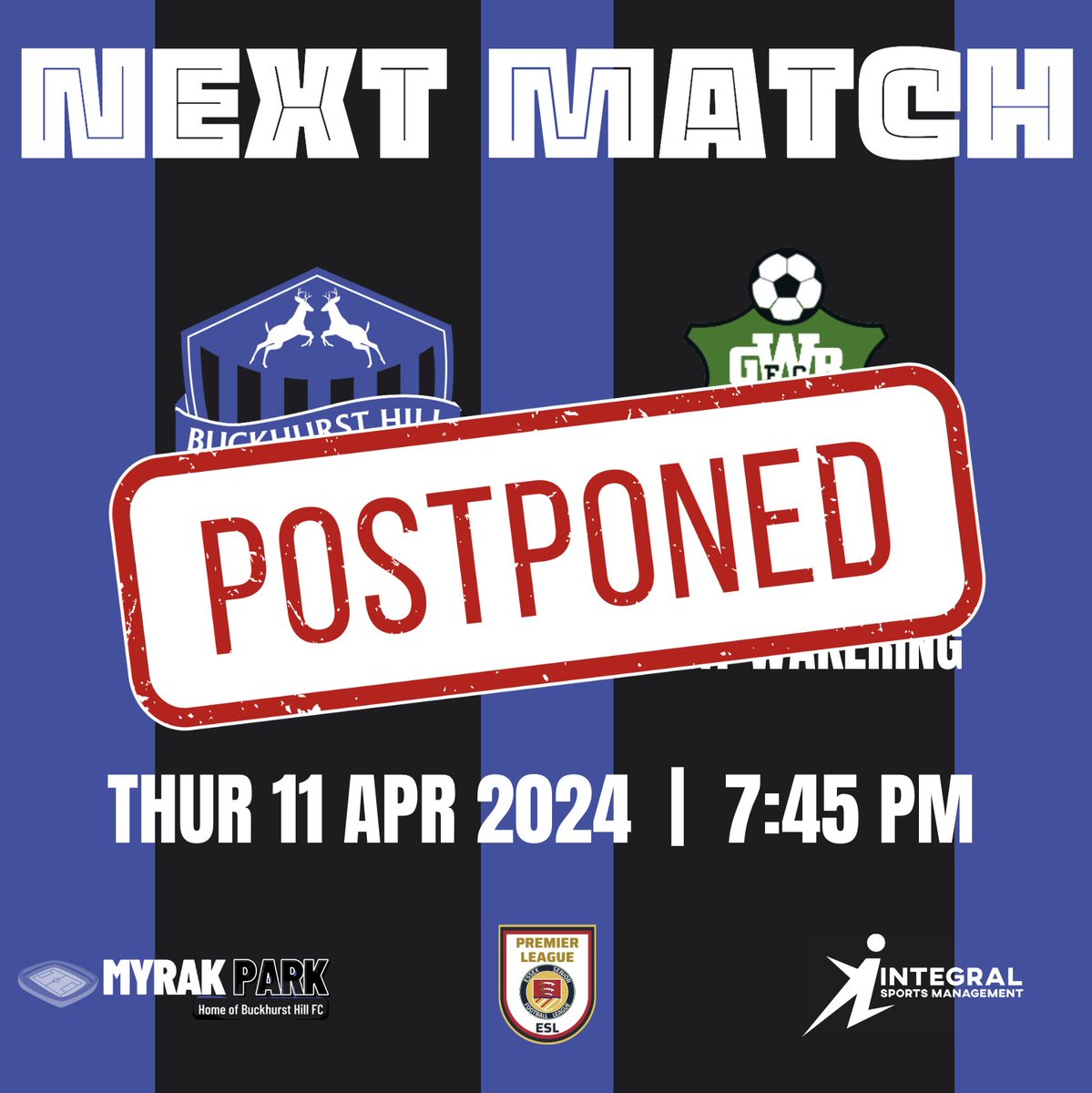 🚨GAME POSTPONED 🚨 Our home game vs @GWRovers this Thursday has been postponed by the @EssexSenior League. This is to give our visitors time to prepare for their FA Vase semi-final 2nd leg game. Please keep an eye on our socials and website for updates. #COYStags 🦌