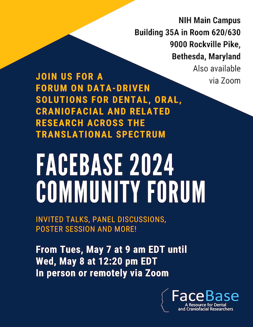 Join us at the #FaceBase2024 Community Forum, May 7-8 in Bethesda, MD! Let's transform data-driven research together! 🌐 Register now! facebase.org/community/annu…  #DataScience #Craniofacial #DentalResearch