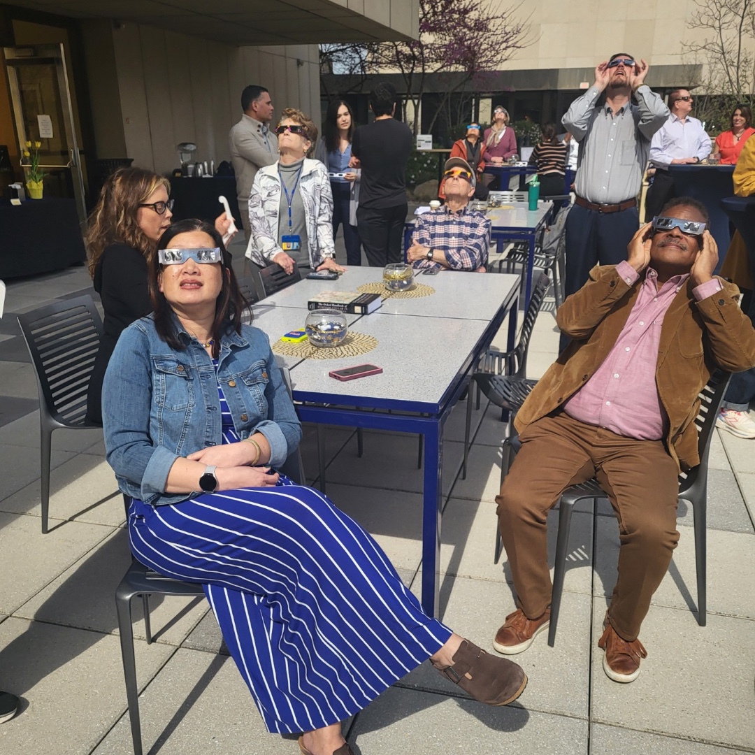The Pitt Law community came together today to witness the magic of the eclipse! What an incredible sight to see! Whether you were geeking out over science or just enjoying the moment with friends, today was a day we won't soon forget. 🌟🔭 #PittLawEclipseWatchers